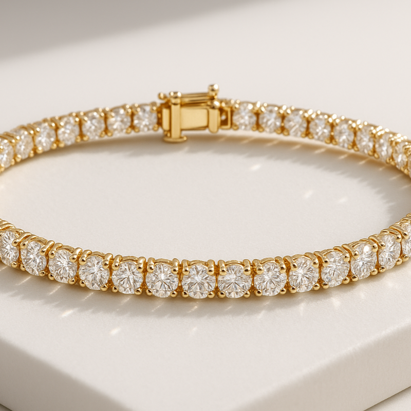 10 CTTW Lab-Grown Diamond Tennis Bracelet – 14K Yellow Gold (7")
Total Diamond Weight: 10.00 CTTW | Length: 7 inches | Clarity: DVS1
