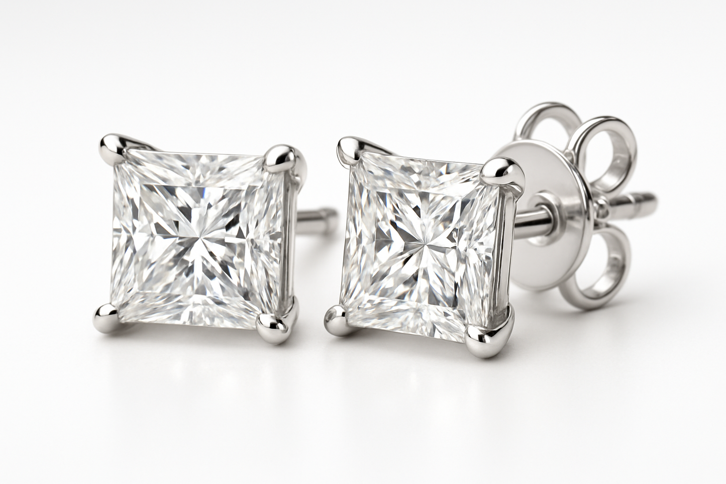 princess cut diamond studs in white gold