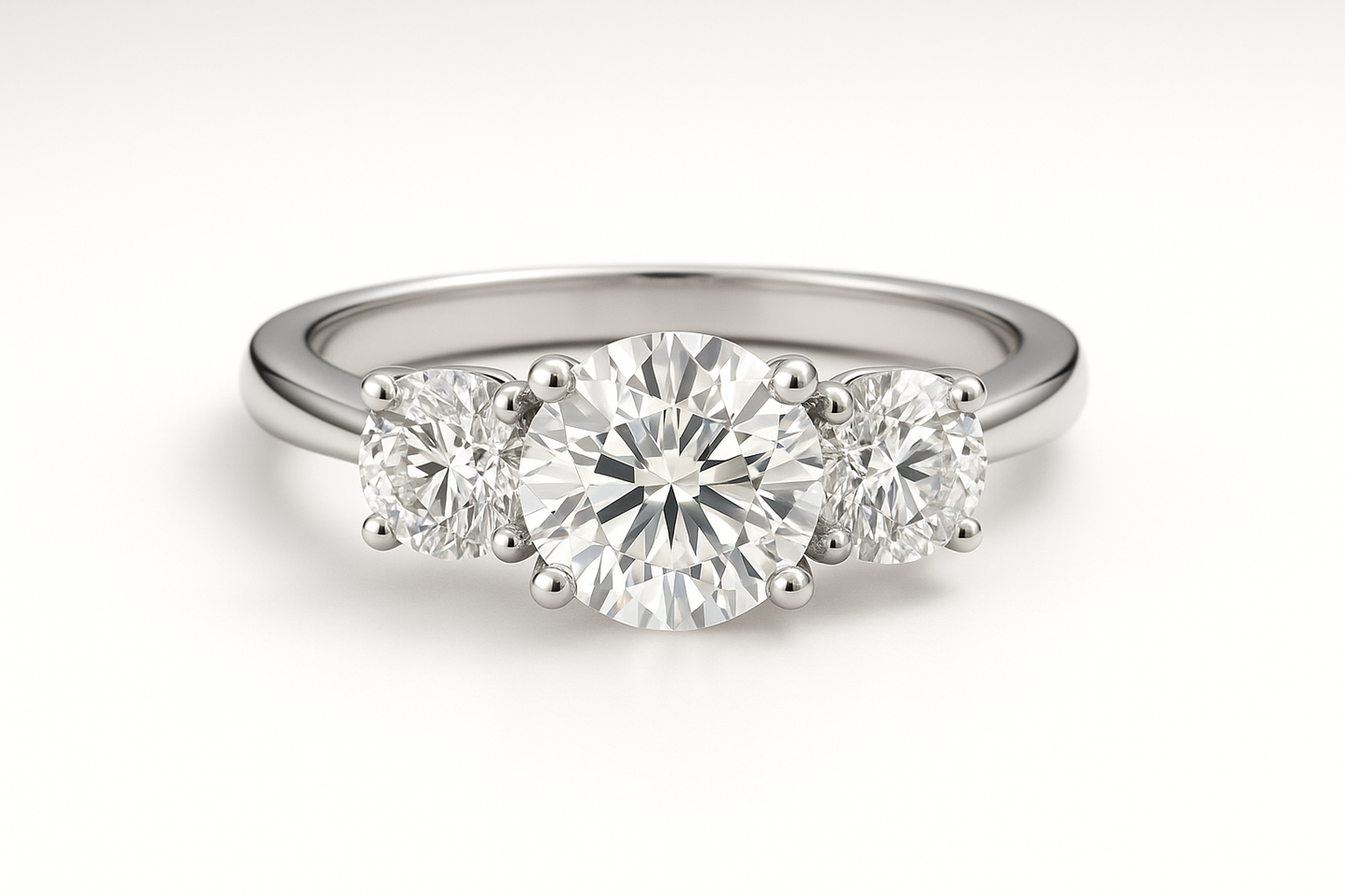 three stone round diamond ring in platinum