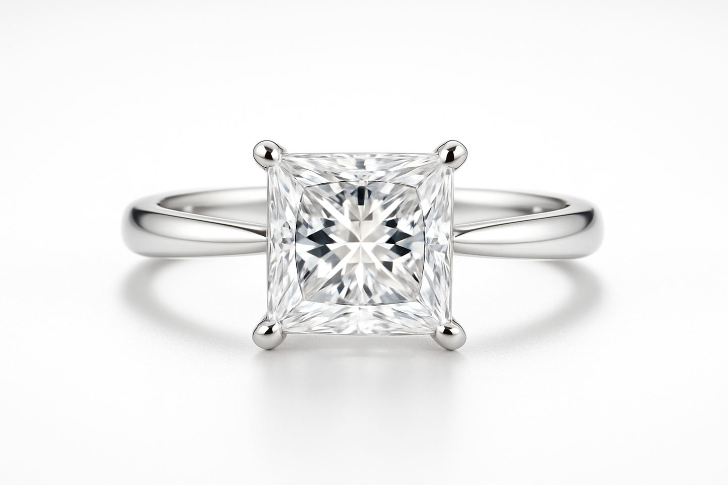White gold solitaire ring with a 2 carat princess cut